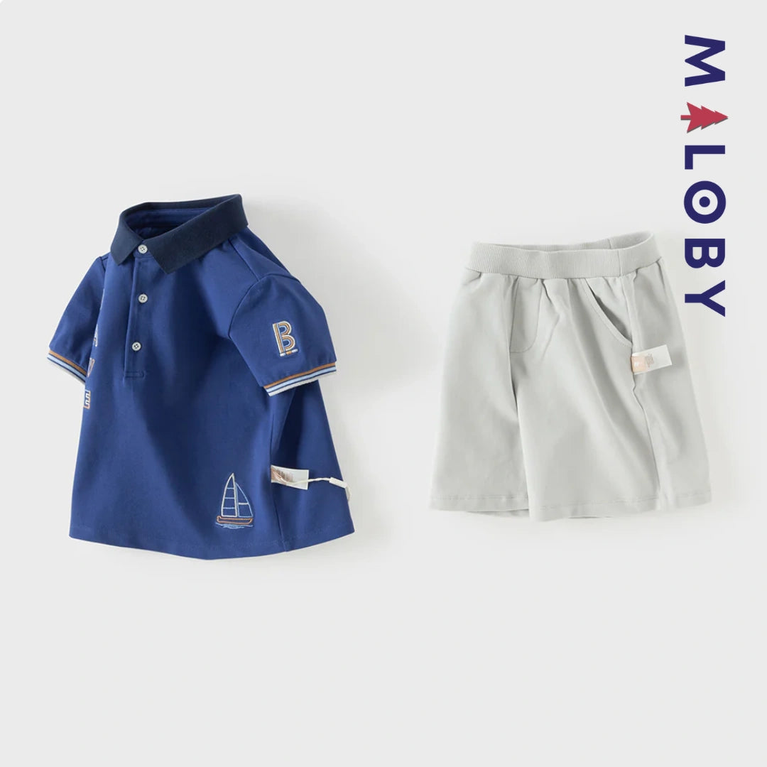 Ensemble 2 Pièces polo+ short motif marin enfant garçon- Bleu