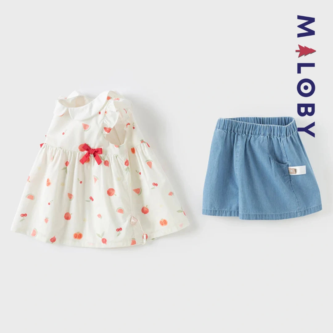Ensemble été 2 pièces Tunique+Short en pur coton enfant fille- Imprimé