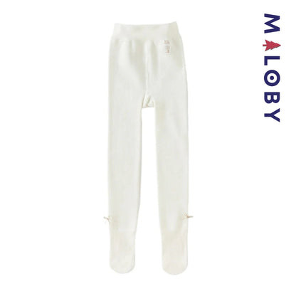 Collant épais à nœuds enfant fille- beige/noir