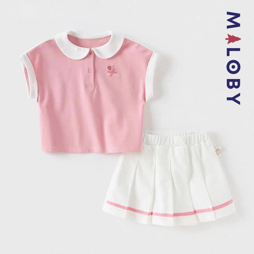 Ensemble été sweat+jupe short plissée enfant fille -Rose