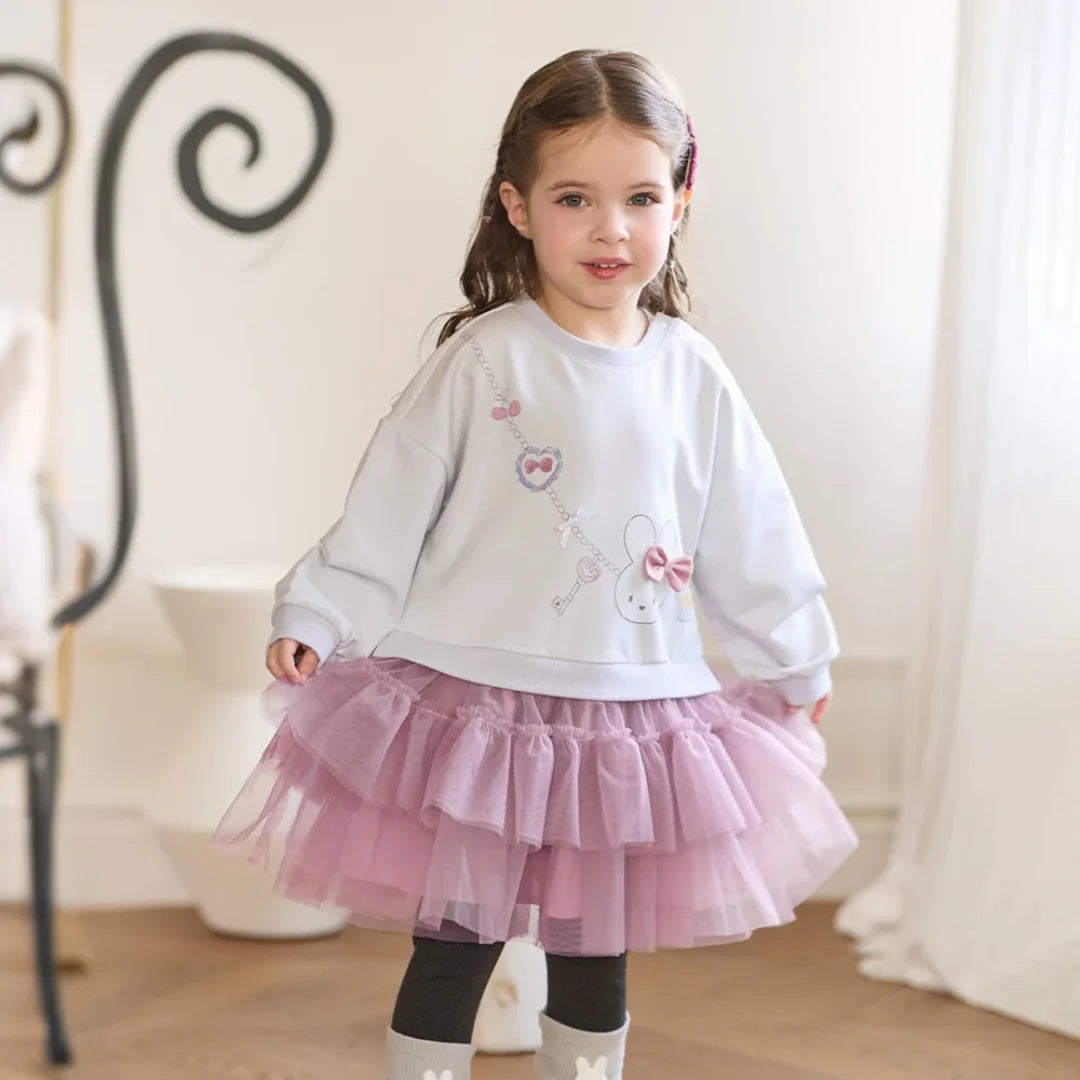 Robe Effet 2-en-1 Sweat et Tulle enfant fille –Violette
