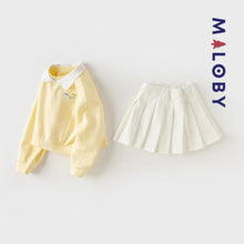 Charger l&#39;image dans la galerie, Ensemble Sweat+jupe plissée-Blanc/Jaune -robes et ensembles pour filles, bébés et garcons - MALOBY
