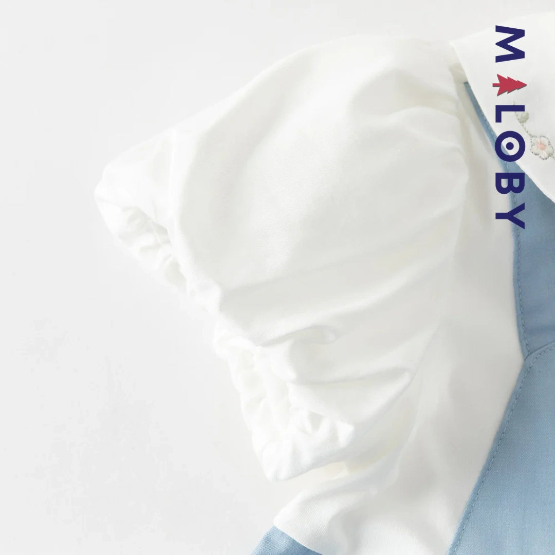 Robe été bi-matière effet 2 en 1 enfant fille- Bleu
