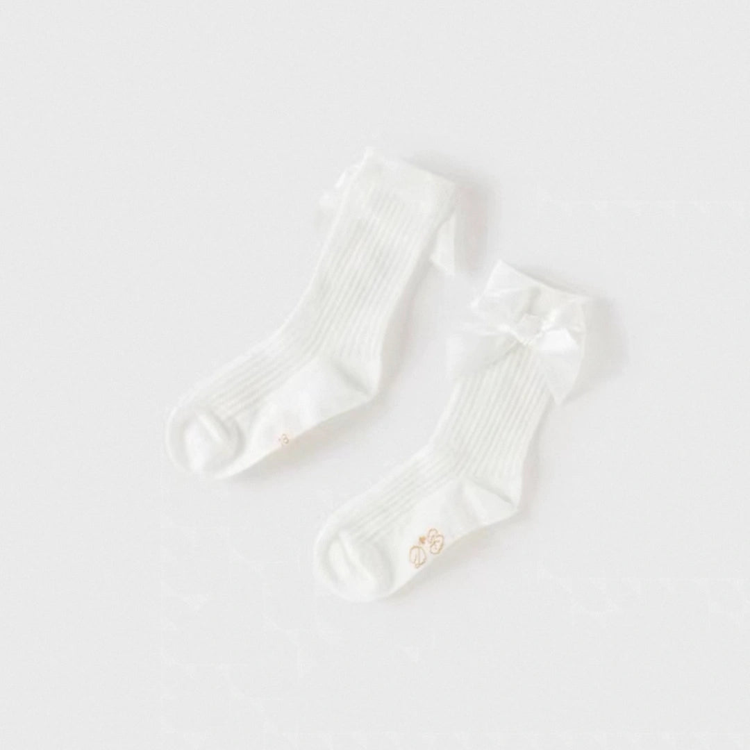 Chaussettes hautes en maille ajourée motif nœud enfant fille blanc - MALOBY