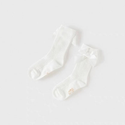 Chaussettes hautes en maille ajourée motif nœud enfant fille blanc - MALOBY