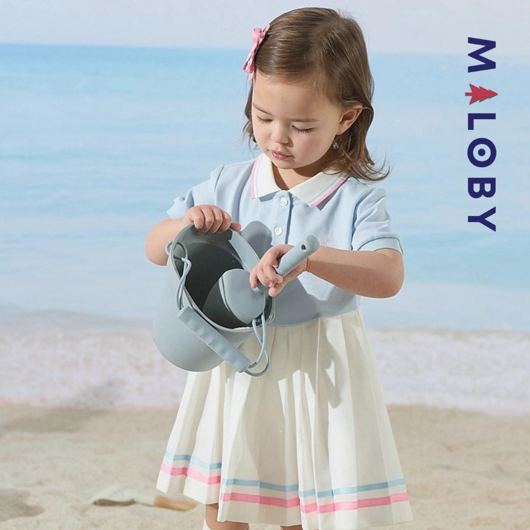 Robe polo manches courtes enfant fille- bleu ciel