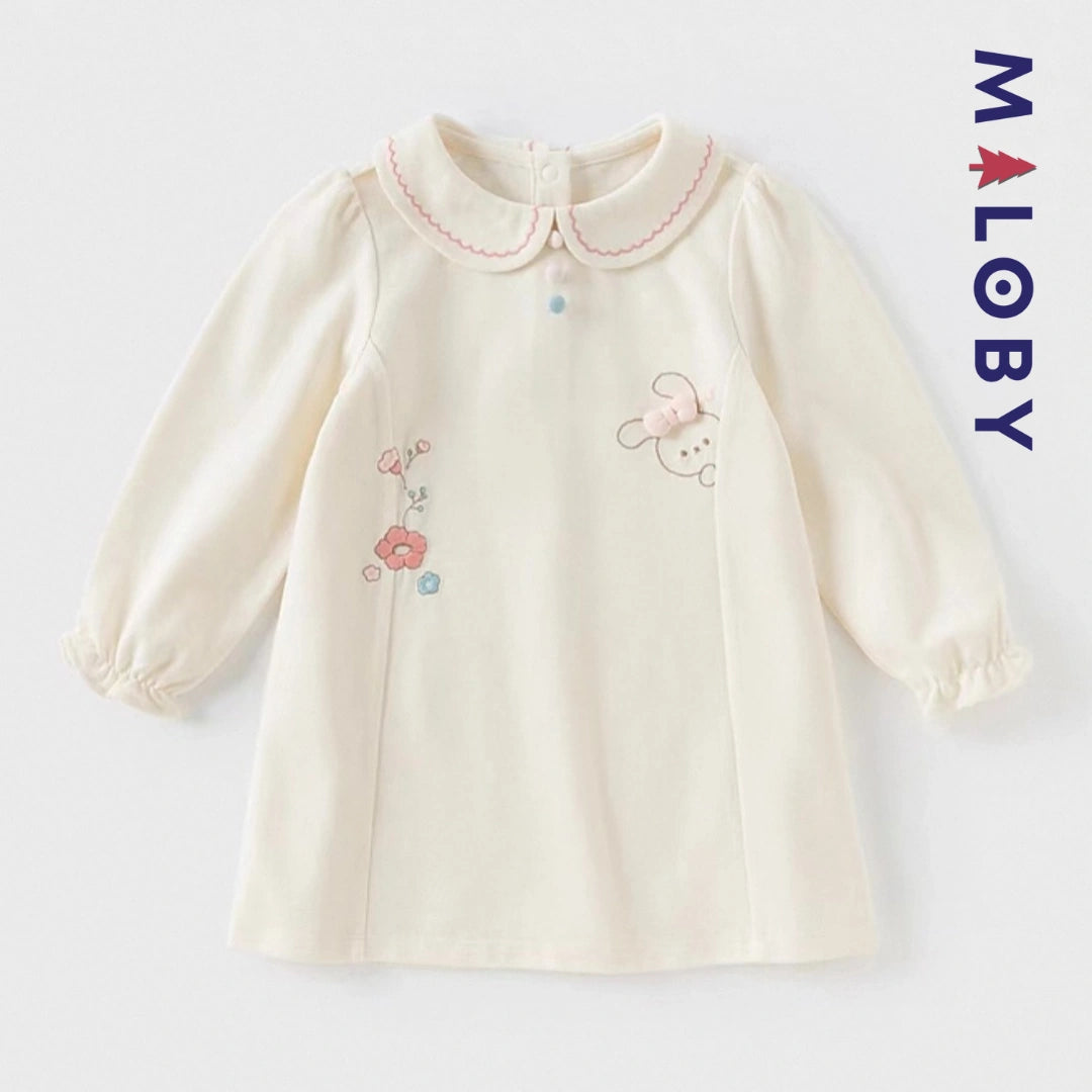 Robe manches longues en piqué de coton enfant fille- Beige