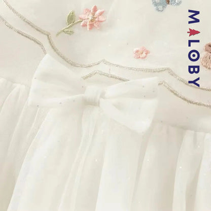 Robe de fête à col plastron enfant fille -Beige