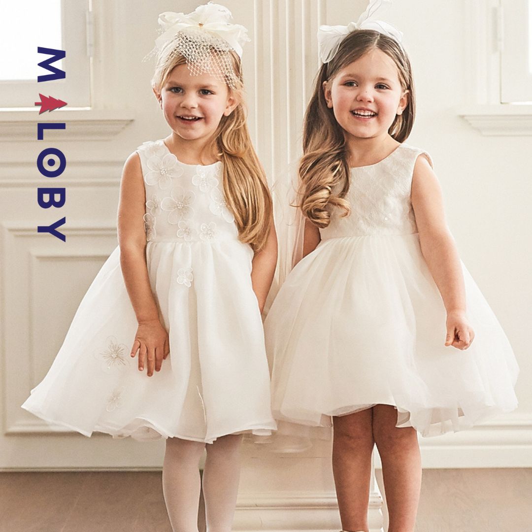 Robe cérémonie fleurettes -Blanc -robes et ensembles pour filles, bébés et garcons - MALOBY