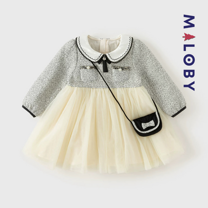 Ensemble cérémonie Robe + sac enfant fille - gris/beige -robes et ensembles pour filles, bébés et garcons - MALOBY