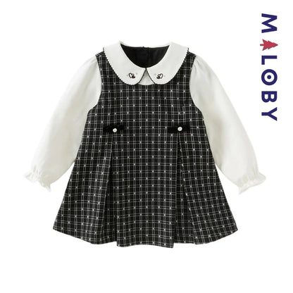 Robe à carreaux effet 2 en 1 enfant fille- noir/blanc