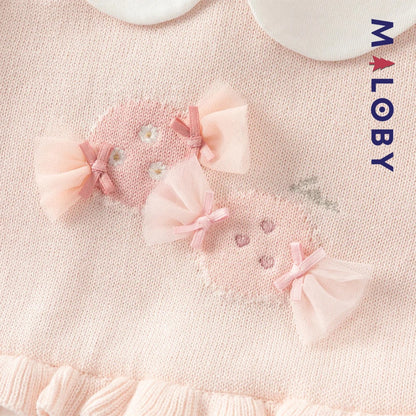 Robe bi-matière rose effet 2 en 1 avec motif bonbon