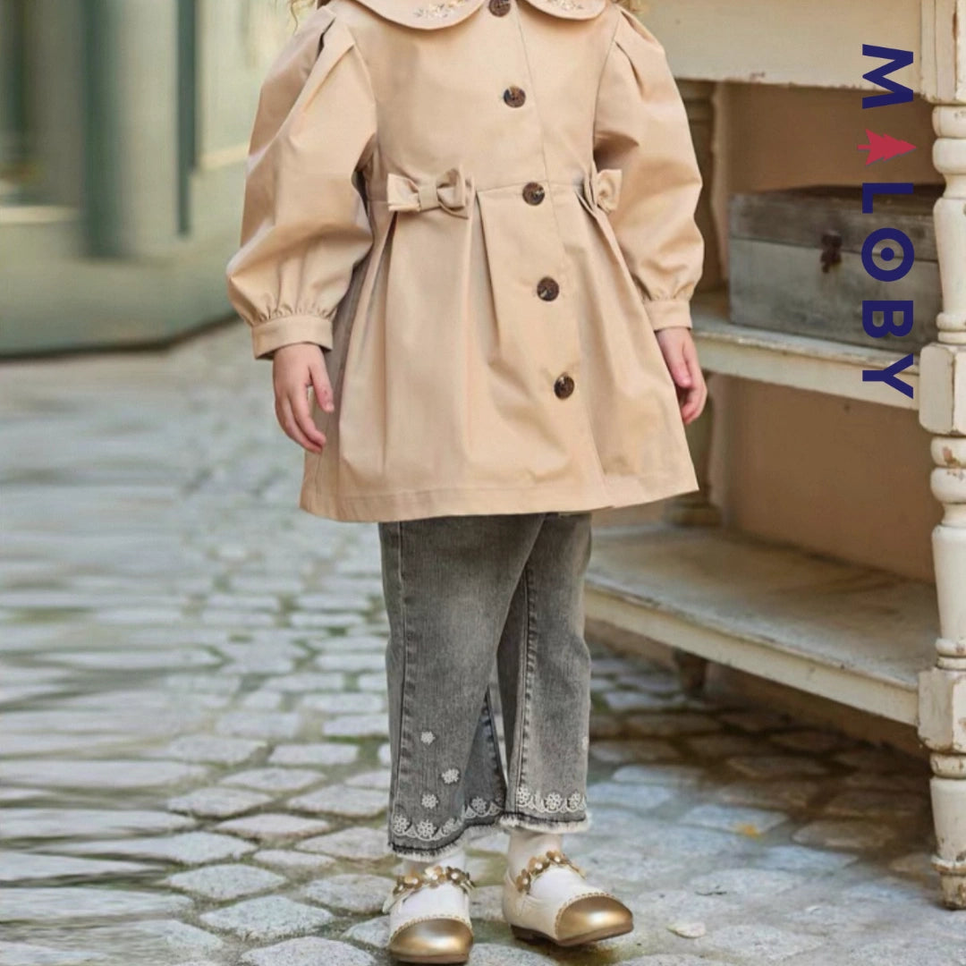 Pantalon jean évasé brodé enfant fille –Gris