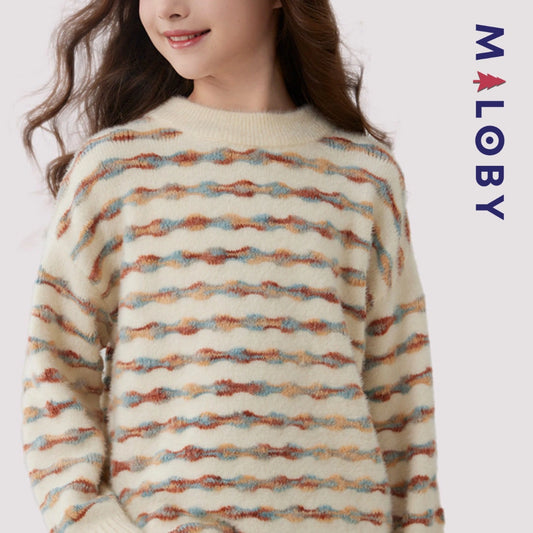 Pull en maille mousseuse enfant fille-Beige/Gris