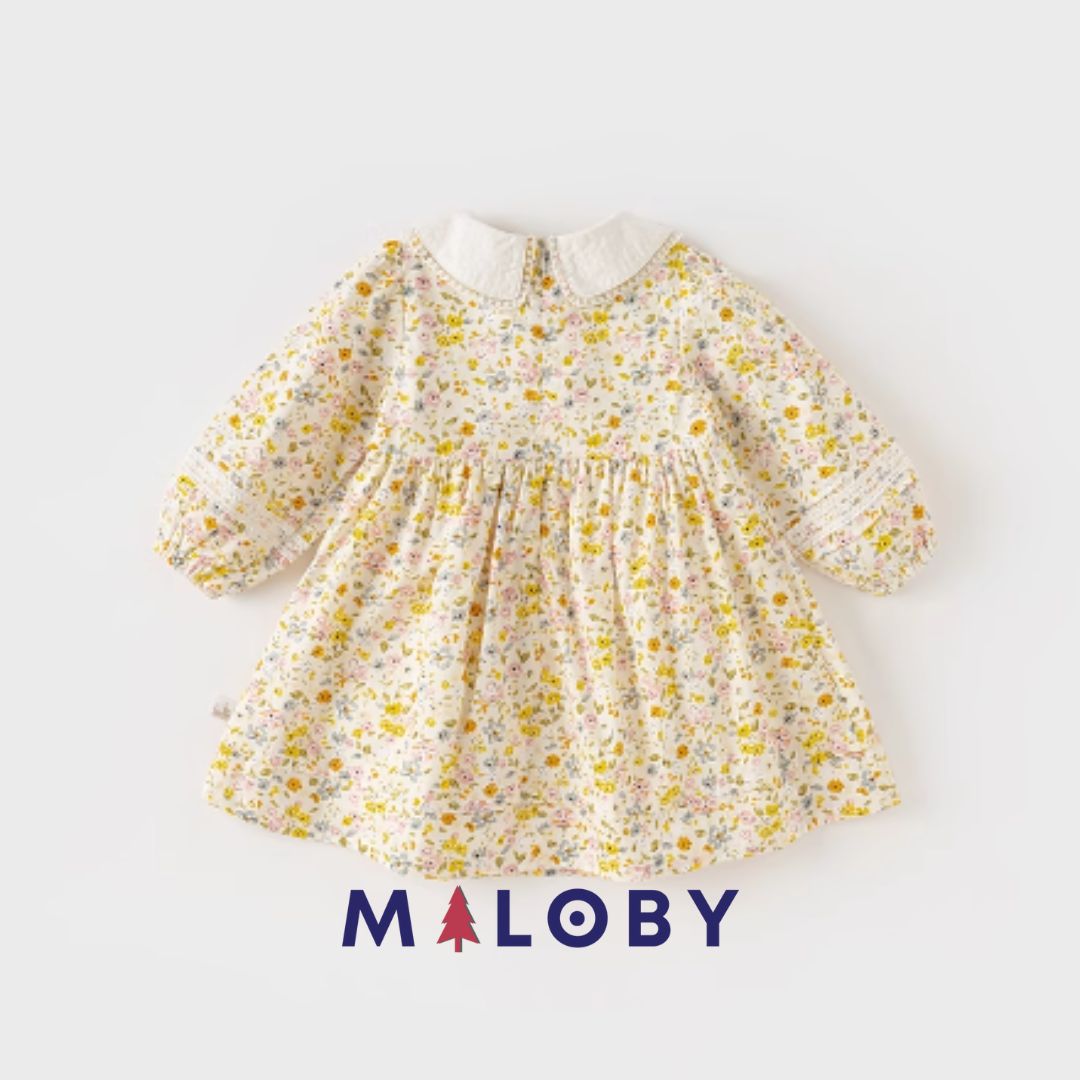 Robe à motifs fleurs imprimés - Jaune -robes et ensembles pour filles, bébés et garcons - MALOBY