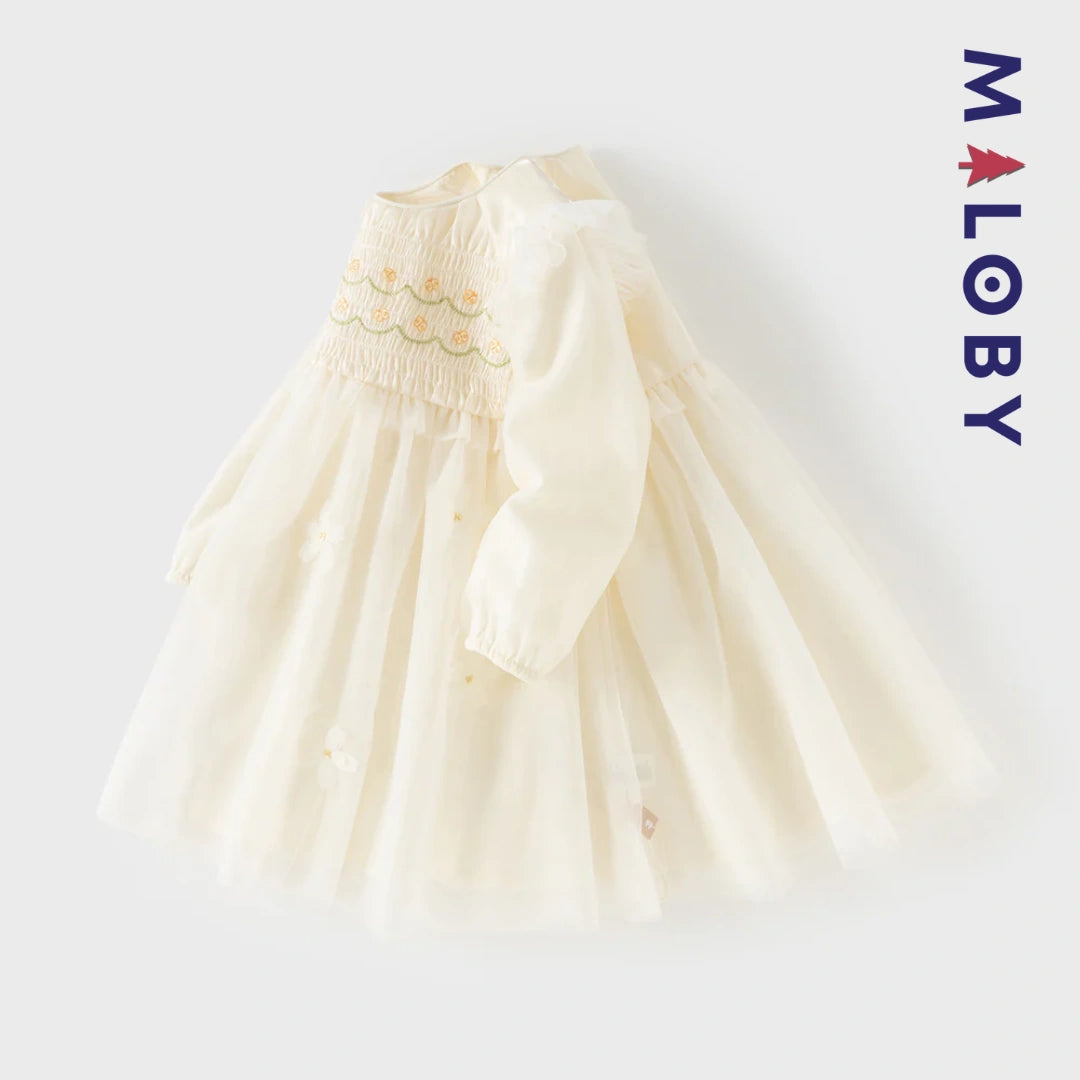 Robe de cérémonie à smocks enfant fille -Jaune