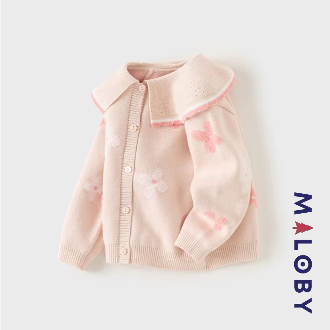 Cardigan motifs fleuris - rose pâle -robes et ensembles pour filles, bébés et garcons - MALOBY