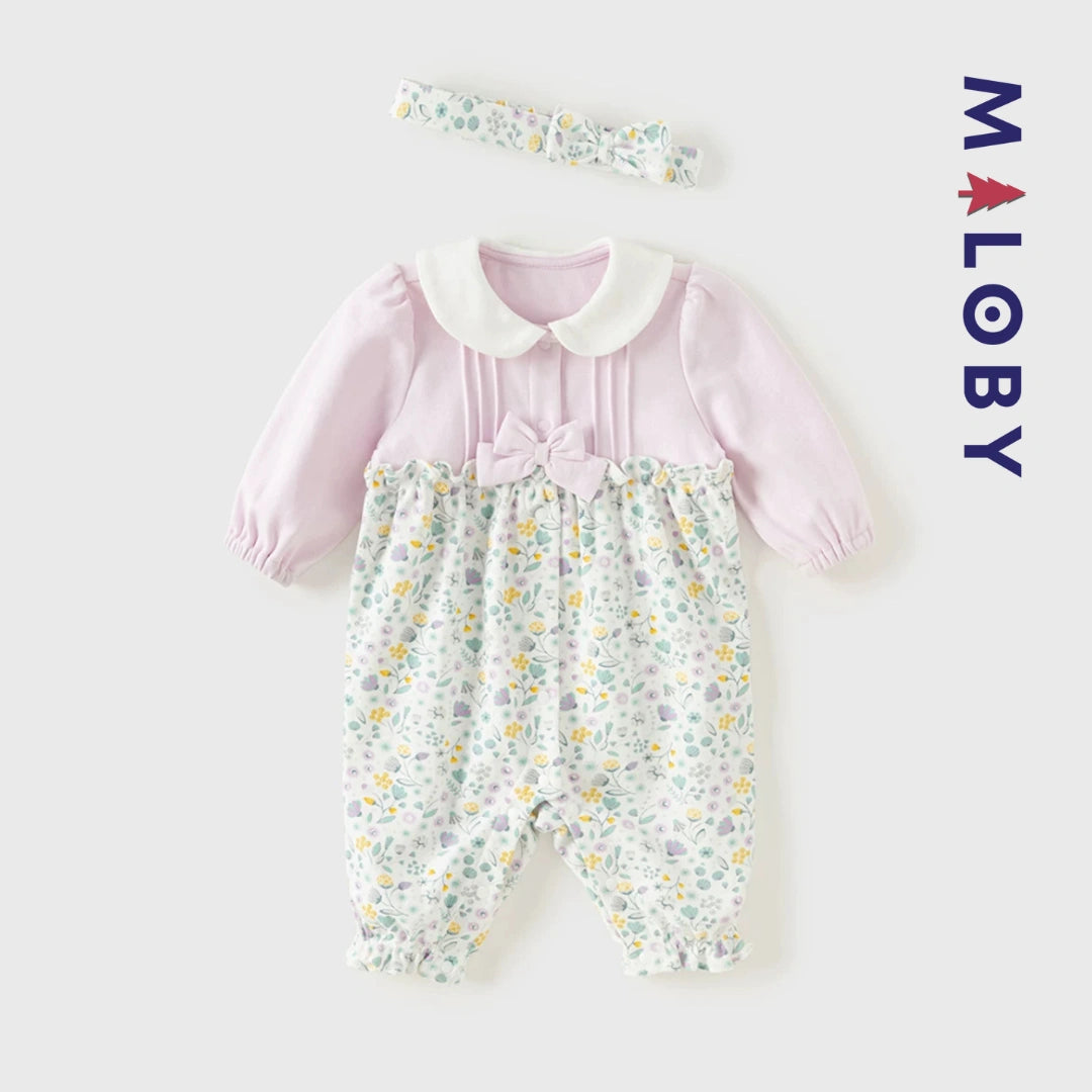 Ensemble combinaison+bandeau bébé fille - violet -robes et ensembles pour filles, bébés et garcons - MALOBY