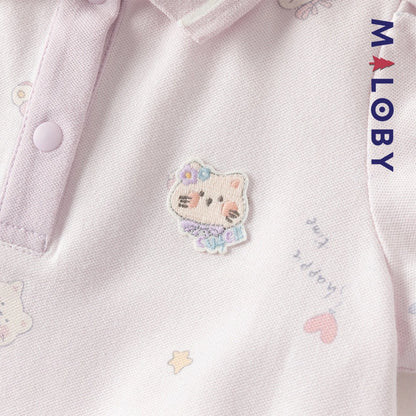 Robe polo motifs fantaisie enfant fille -Blanc/ Rose