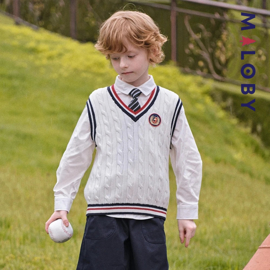 Pull sans manches style collège enfant garçon -Blanc -robes et ensembles pour filles, bébés et garcons - MALOBY