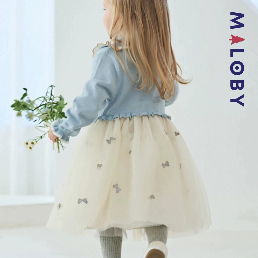 Robe en maille et en tulle effet 2 en 1 enfant fille - Bleu ciel