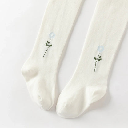 Collants épais brodés fleur enfant fille beige, vêtement enfant maroc - MALOBY
