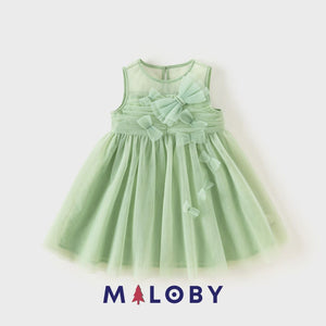 Robe cérémonie à nœuds enfant fille- Vert