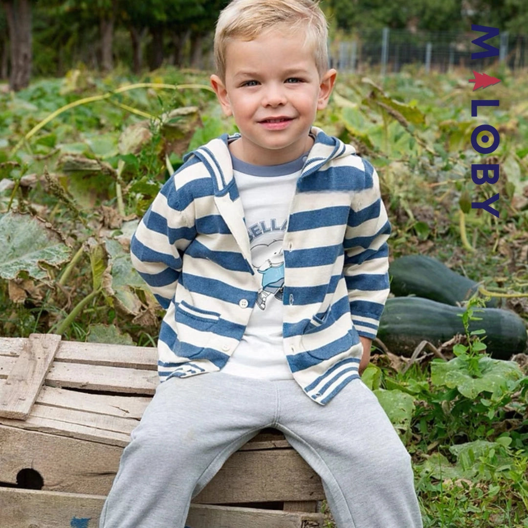 Gilet à capuche rayé enfant garçon - beige/bleu