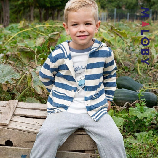 Gilet à capuche rayé enfant garçon - beige/bleu
