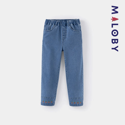 Jean brodé enfant fille - bleu moyen -robes et ensembles pour filles, bébés et garcons - MALOBY