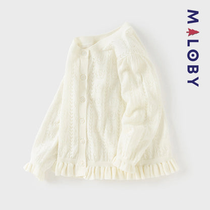 Cardigan en maille pointille enfant fille -Beige