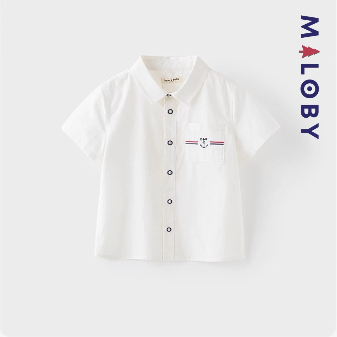 Chemise motifs marins enfant garçon- blanc -robes et ensembles pour filles, bébés et garcons - MALOBY