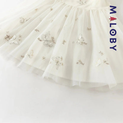 Robe cérémonie brodée manches courtes enfant fille -Beige