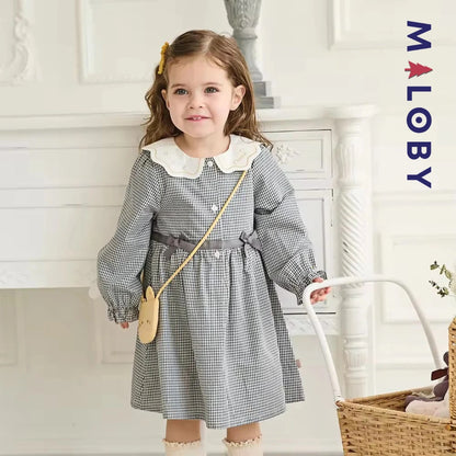 Ensemble robe vichy manches longues + sac fantaisie enfant fille- Carreaux