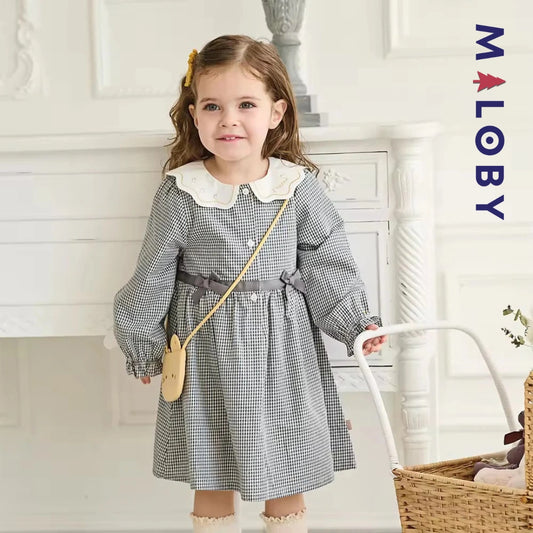 Ensemble robe vichy manches longues + sac fantaisie enfant fille- Carreaux