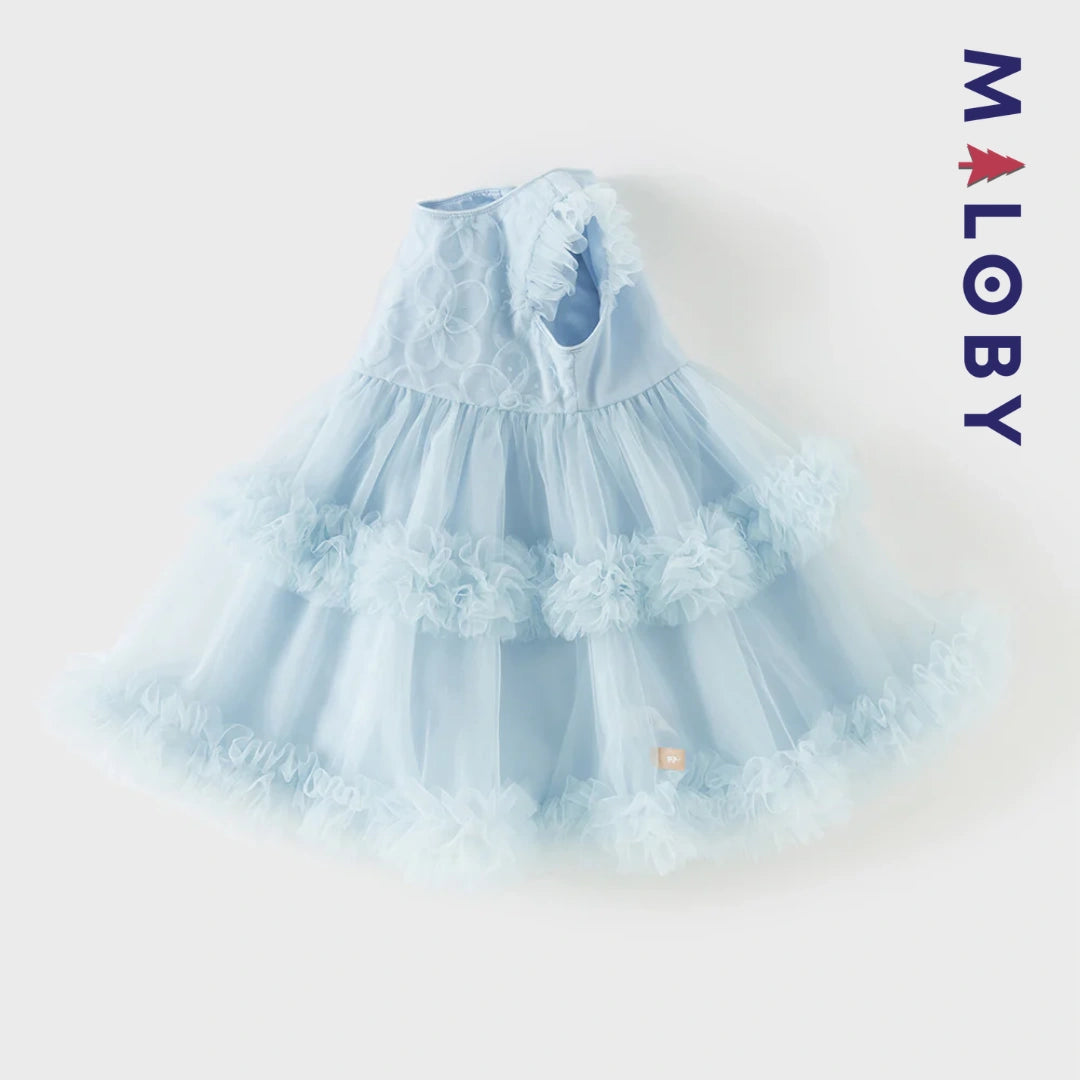 Robe princesse bleue sans manches en tulle respirante pour petites filles