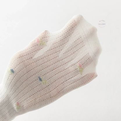 Collant en pointelle épais à motifs fleurettes enfant fille blanc - MALOBY