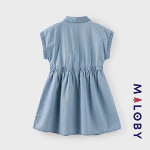 Robe en jean plastron volanté fille - stone