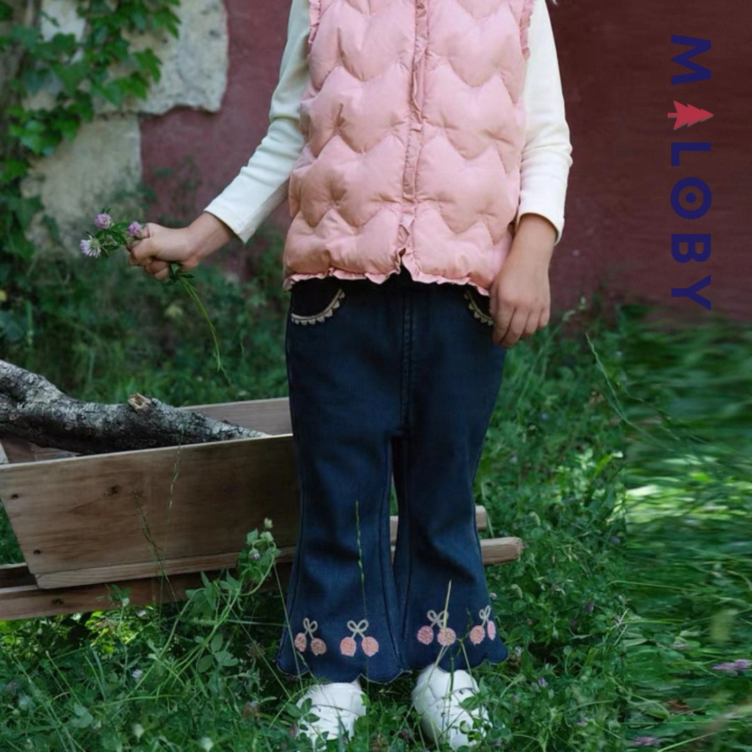 Pantalon évasé brodée enfant fille- bleu -robes et ensembles pour filles, bébés et garcons - MALOBY