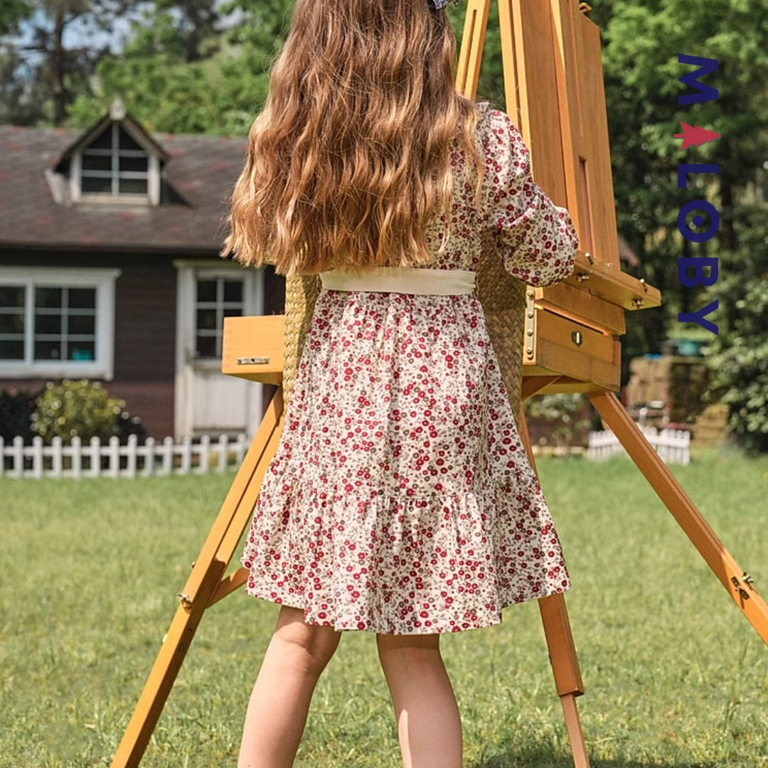 Robe en velours motifs fleuris enfant fille - Beige/Rouge imprimé -robes et ensembles pour filles, bébés et garcons - MALOBY