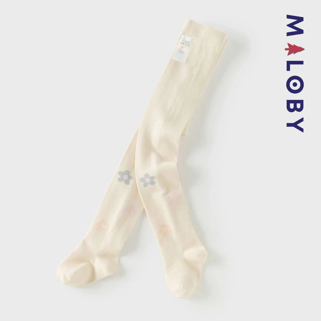 Collant Épais motif fleurette enfant fille- beige