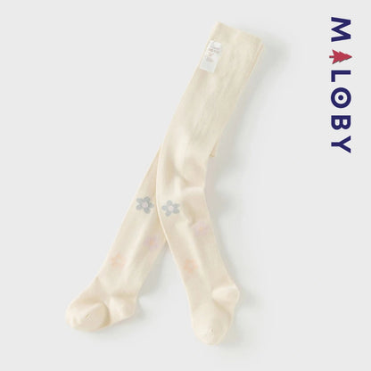 Collant Épais motif fleurette enfant fille- beige