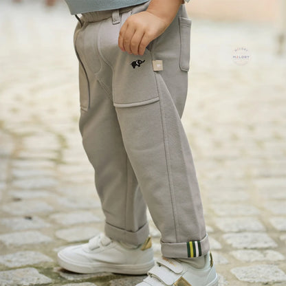 Pantalon cargo poches plaquées enfant garçon gris, vêtement enfant maroc - MALOBY