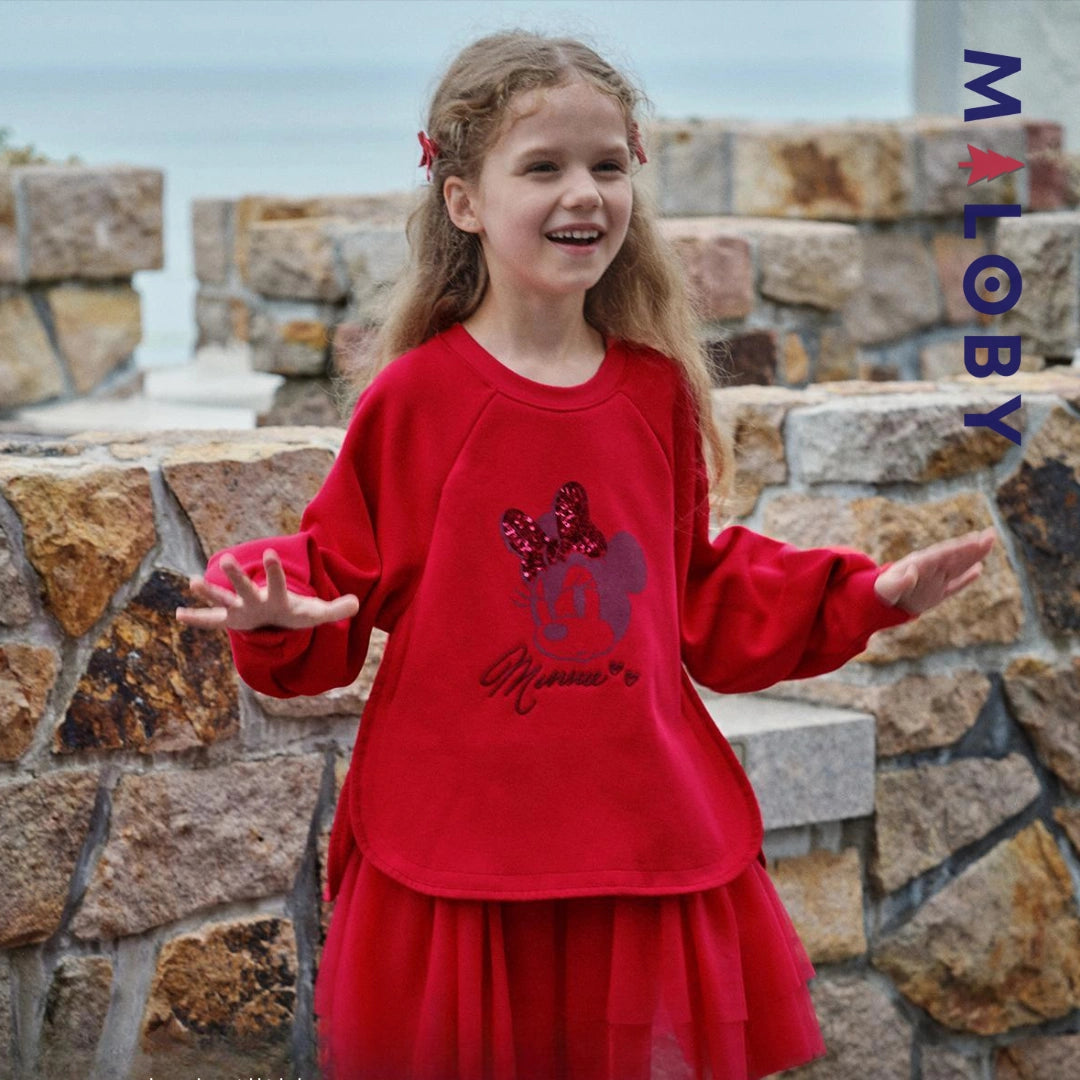 Robe sweat-shirt bi-matière motif Minnie enfant fille -Rouge -robes et ensembles pour filles, bébés et garcons - MALOBY