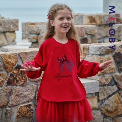 Robe sweat-shirt bi-matière motif Minnie enfant fille -Rouge -robes et ensembles pour filles, bébés et garcons - MALOBY