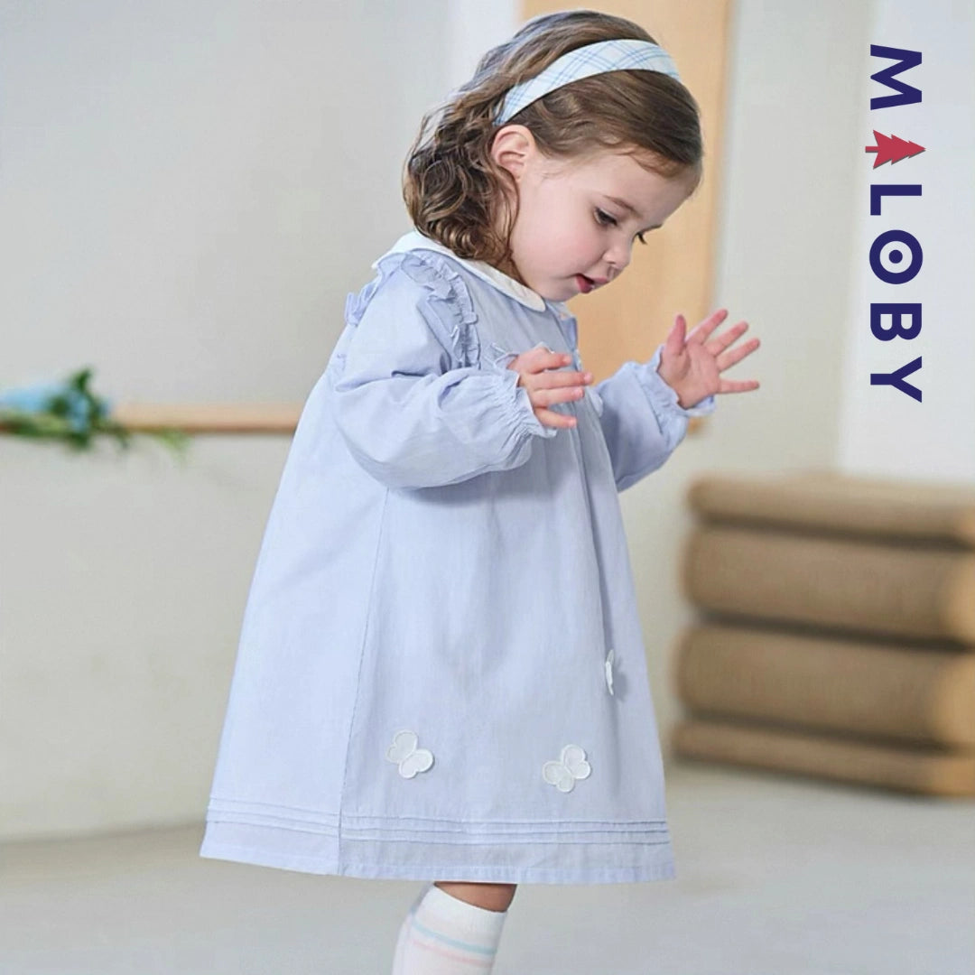 Robe rayée col claudine enfant fille-bleu ciel