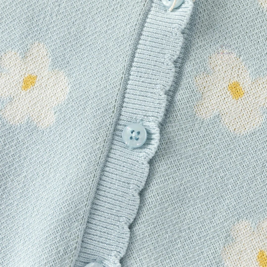Cardigan en maille à fleurs enfant fille bleu ciel, vêtement enfant maroc - MALOBY