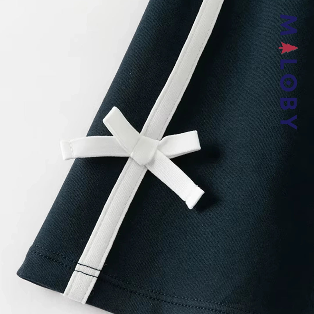 Pantalon tricoté à Bandes Contrastées enfant fille- Marine