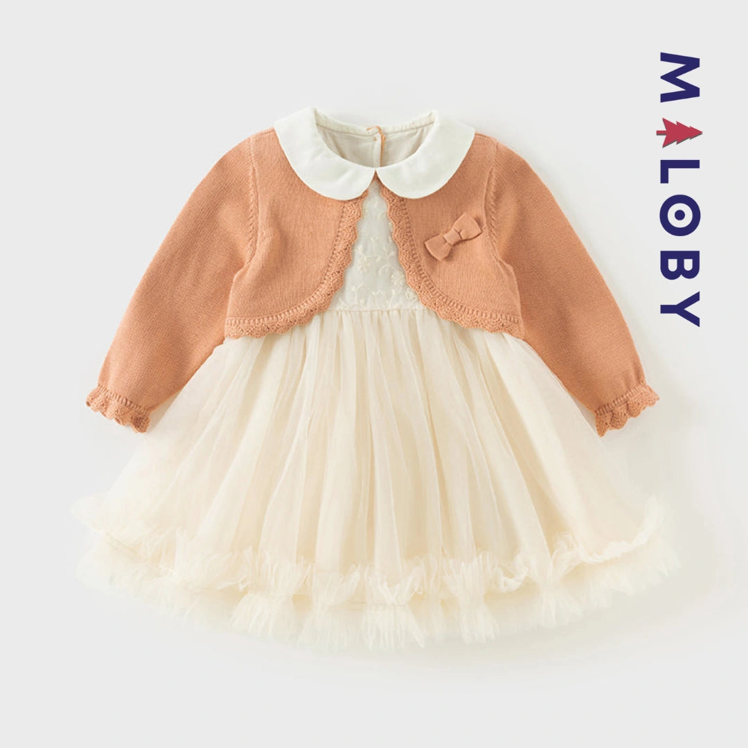 Robe cérémonie à boléro intégré- Beige -robes et ensembles pour filles, bébés et garcons - MALOBY