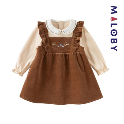 Robe bi-matière effet 2 en 1 enfant fille- marron